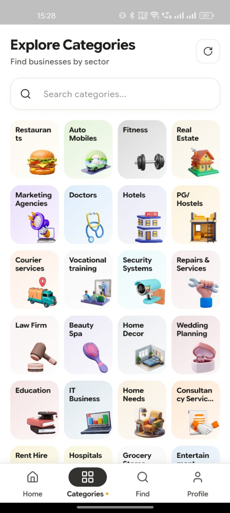 ElloPages Explore Categories Screen